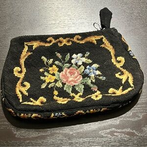 Vintage Black Floral Needlepoint Clutch